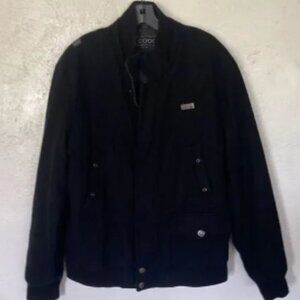 Coogi Bomber Coat Jacket Size XL Black Wool Blend Insulated Full Zip Mock Neck